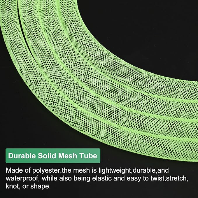 Mesh Tube Ribbon 25 Yards, 10mm Elastic Fabric Ribbons Mesh Tubing for Crafts/Gift Wrapping/Flower Bouquets/Wedding/Birthday/Holiday/Wreaths Christmas/Decoration[Light Green]