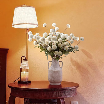 Real-Touch Faux Silk Mums Bouquet, Bendable Long Stems, Full & Realistic Artificial Flower Arrangement for Vase, Table, Wedding & Wreath Décor, Beige(No Vase) (White)