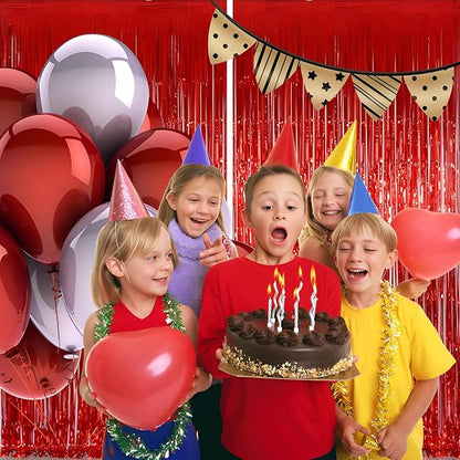 Keyali 2 Pack 3.3 * 8.3 ft Foil Curtain Metallic Tinsel Fringe Curtains Photo Booth Props Backdrop for Birthday Wedding Engagement Baby Shower Christmas Holiday Celebration Partyl,Red