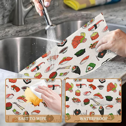 Japaness Sushi Cute Placemats Set of 6 Washable Table Mats for Kitchen Dining Table,Heat-Resistant Place Mats for Indoor Outdoor Party Holiday Decoration