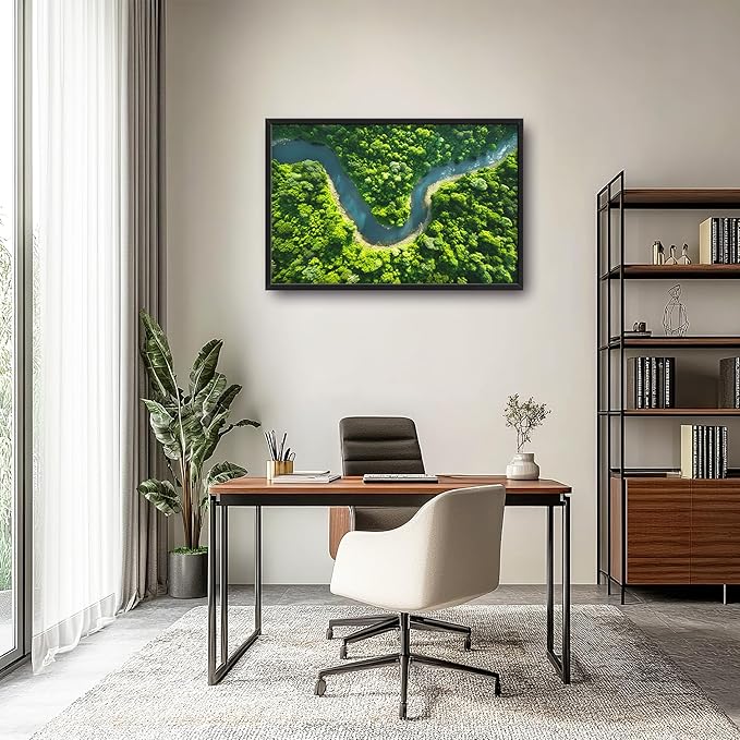 Framed Large Pictures Wall Art for Living Room, Forest River Landscape Oversized Wall Decor Nature Scenery Canvas Print Painting Extra Large Framed Artwork for Bedroom Office 36"x24"