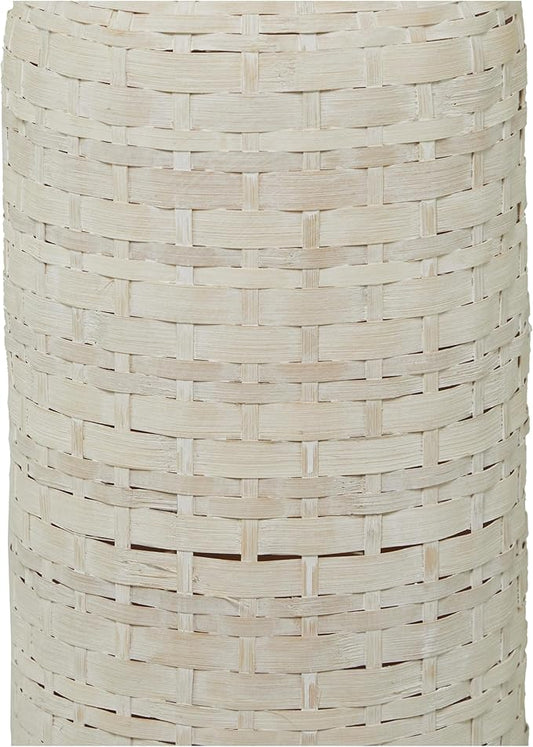 Deco 79 Bamboo Wood Decorative Vase, Tall Woven Floor Centerpiece, Round Vase for Home Decoration, White and Beige, 9" x 9" x 48"