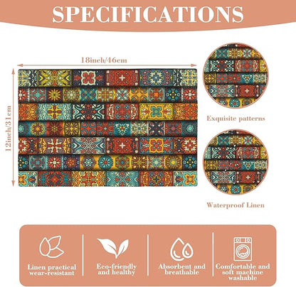 Placemats Set of 4 Vintage Floral and Mandala Dining Place Mats Linen Table Mat for Farmhouse Home Kitchen Decor 12 X 18 Inch