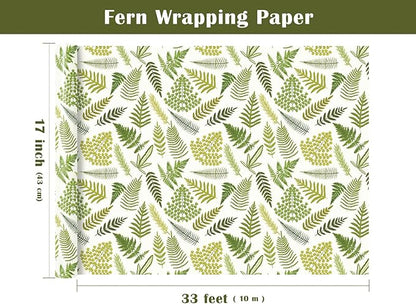WRAPAHOLIC Fern Wrapping Paper Roll - Mini Roll - 17 Inch x 33 Feet - Woodland Fern Botanical Wrapping Paper Perfect for Birthday, Wedding, Baby Shower
