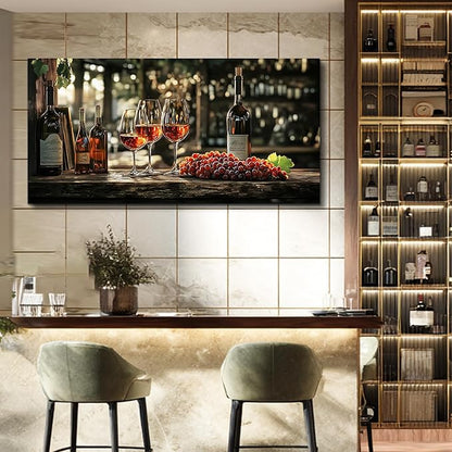 hyidecorart Dining Room Wall Art Wine Glass Canvas Wall Pictures Kitchen Art Wall Decor Still Life Goblet Prints Painting Landscape Poster Bar Living Room Office Artwork Modern Home Decoration 24x48