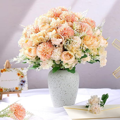 12 Bundles Peonies Artificial Flowers Silk Flowers Fake Peony Bouquet Faux Peonies Flowers Bulk for Wedding Decor Centerpiece Table Decorations (Orange)
