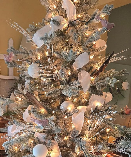 Christmas Artificial Glitter Holly Berry Stem,12Pcs Fake Christmas White Berries Branches Twigs 16 in Holly Berries Stem Picks for Christmas Tree Floral Arrangements Vase Home Decor