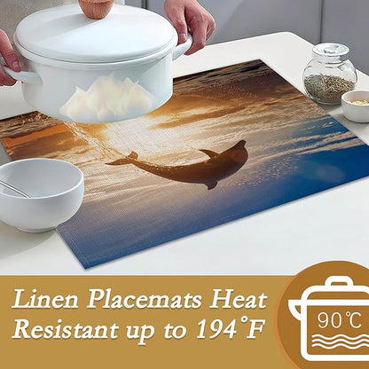 6 Pcs Palm Tree Beach Table Mats,Starfish Ocean Placemats Waterproof Washable, Kitchen Table Decoration Placemats Modern Holiday Kitchen Table Decoration(12"x18"Linen)