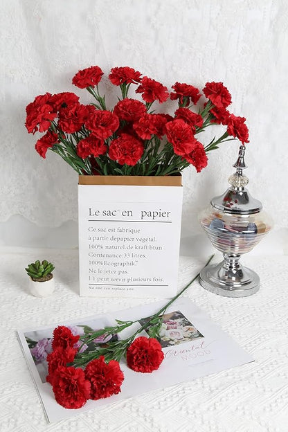 IPOPU Red Carnations Artificial Flowers 30 Heads 27.56in 6PCS Silk Carnations Flowers with Stems for Wedding Home Centerpieces Floral Arrangements(Red)