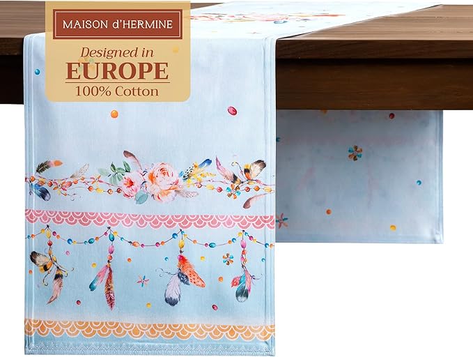Maison d' Hermine Table Runner 100% Cotton Double Layer Table Runners 72 inches Long Decorative for Home Kitchen Dining Party Baby Shower Wedding Bridal Shower Spring Summer (Ibiza, 14.50" x 72")