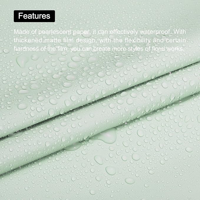 MECCANIXITY Pearlescent Film Flower Wrapping Paper 22.8x22.8 Inch Waterproof for DIY Crafts, Gift/Gift Box Packaging Smoky Green Pack of 10