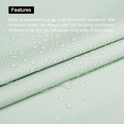 MECCANIXITY Pearlescent Film Flower Wrapping Paper 22.8x22.8 Inch Waterproof for DIY Crafts, Gift/Gift Box Packaging Smoky Green Pack of 20