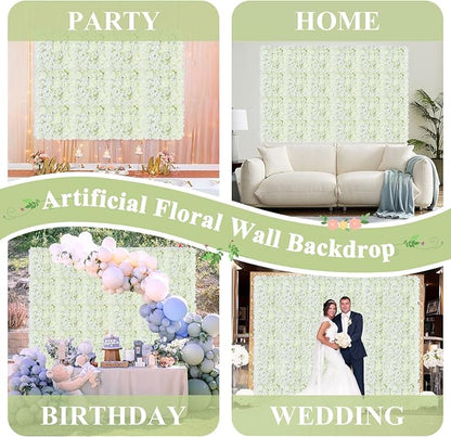 FUHSY Flower Wall Backdrop White Rose Wedding Backdrop 3D Floral Wall 12 PCS 15X15 Inch Artificial Flower Wall Panels Flower Photo Background for Bridal Shower Party Arrangement Event Decorations
