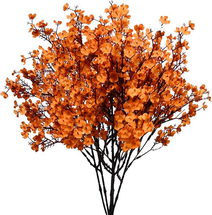 Mandy's Orange Artificial Baby’s Breath European Flowers 6 Bundles Silk Gypsophila with Bendable Stems for Fall Thanksgiving & Christmas Centerpiece Wedding Decor and Table Arrangements