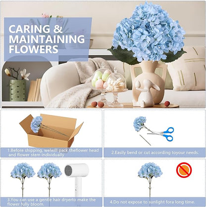 4 Pcs Long Stem Big Size Artificial Hydrangea Flowers for Home Wedding Decor, Party Centerpieces, Office Decoration,Shower (Sky Blue)