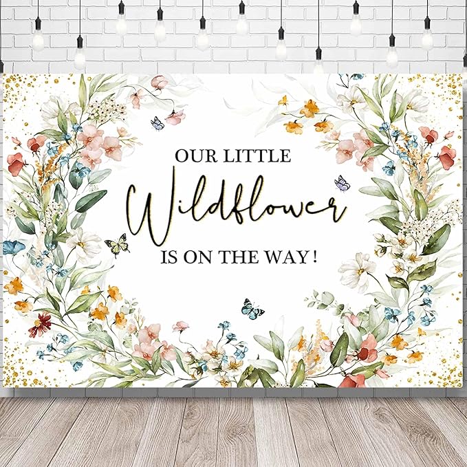 Sensfun Wildflower Baby Shower Backdrop Our Little Wildflower is On The Way Baby Shower Decorations Floral She is A Sweet Girl Party Banner Photography Background Photo Booth 5x3ft