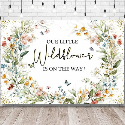 Sensfun Wildflower Baby Shower Backdrop Our Little Wildflower is On The Way Baby Shower Decorations Floral She is A Sweet Girl Party Banner Photography Background Photo Booth 5x3ft