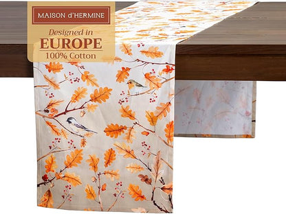Maison d' Hermine Table Runner 100% Cotton Single Layer Table Runners 108 inches Long for Thanksgiving Christmas Decorations Home Kitchen Dining Party Wedding (Oak Leaves, 14.5" x 108")