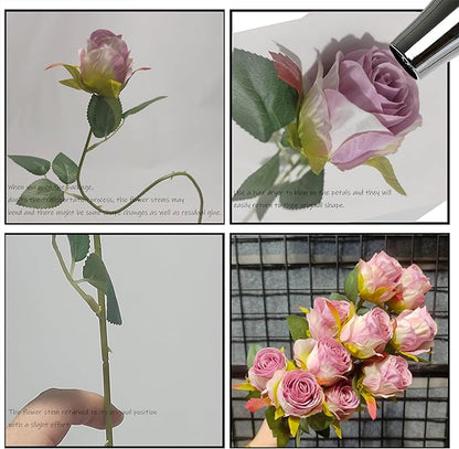 Artificial Roses 10 Pcs - Lifelike Single Stem Fake Roses with Natural Petal Texture,Fade-Resistant Silk Flowers for Wedding Decor,Home Vase Arrangements,Party Centerpieces(10, Pale Purple)