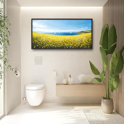 Coastal Flowers Large Wall Art Framed Wall Decor for Living Room Ocean Sailboat Pictures Oversized Canvas Print Painting Modern Extra Large Framed Artwork for Bedroom Office Home Decor 60"x30"