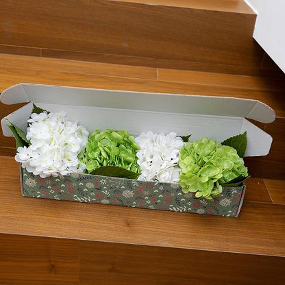 WILD WORKS Hydrangea Artificial Flower Natural Lifelike Real 21 inch Latex Long Stem 2 White+2 Dark Green Hydrangea Flower Bouquets for Christmas Decor Home Party Outdoor Wedding Decoration