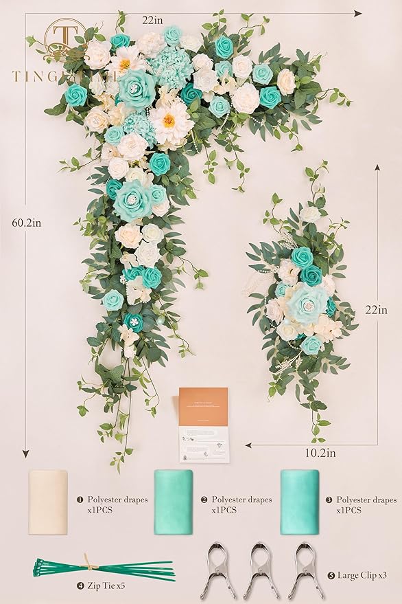 TINGE TIME Artificial Arch Flowers Kit Pack of 5, Wedding Decorations for Reception with Hanging Flowers, Wedding Arch Silk Floral Arrangements Ceremony Backdrop Bridal Shower Outdoor Party Decor