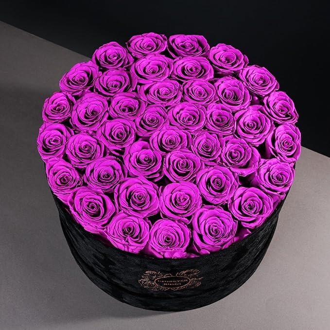 40 Pieces Preserved Roses in Suede Box, Flowers for Mothers Day, Preserved Flowers Gift for Women, Purple