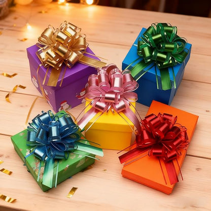 10-Pack Classic Red Pull Bows for Gift Wrapping - 6 Inch Reusable Ribbon Bows, Large Instant Floral Decor Bows for Wedding, Christmas, Birthday Decor, Gift Basket & Party Decorations