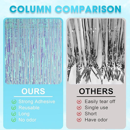 3 Pack 3.3x8.2 Feet Neon Iridescent Foil Fringe Backdrop Curtains, Tinsel Streamers Birthday Party Decorations, Fringe Backdrop for Graduation, Baby Shower, Gender Reveal, Disco Party