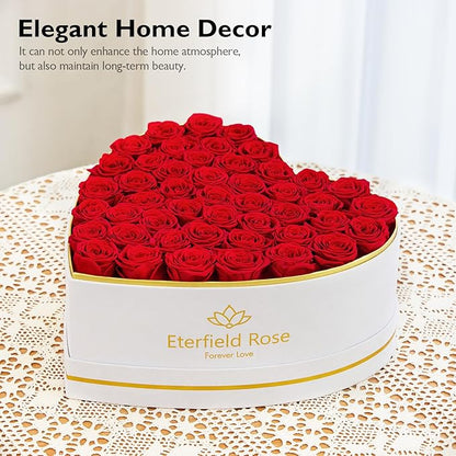 Eterfield 47 Forever Flowers in Heart Shape Box, Preserved Roses That Last a Year Preserved Flowers Birthday Gifts for Her Mom Women Wife Anniversary Valentines Day Mothers Day Christmas, Red