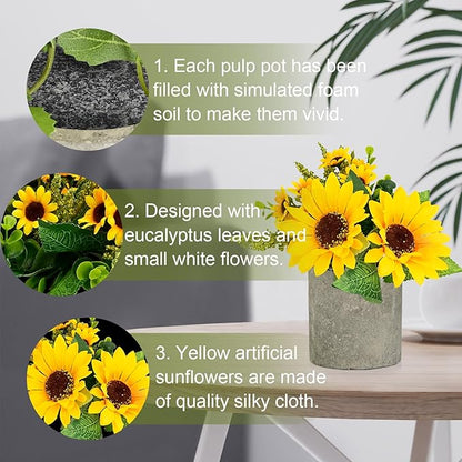 Sunflower Artificial Flowers, Fake Sunflower Table Centerpiece Decor, Artificial Fall Flowers Arrangement Farmhouse Decoration for Home Bathroom Kitchen