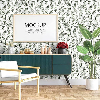 Erfoni Green Leaf Peel and Stick Wallpaper Green Contact Paper 17.7"x 118.1" Boho Leaves Self Adhesive Wallpaper Modern DIY Removable Wall Paper for Bedroom Cabinets Decor Vinyl Roll
