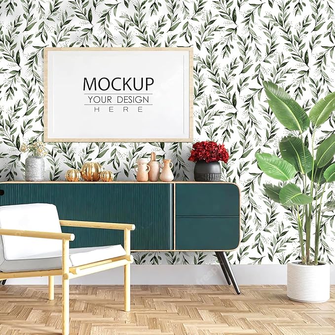 Erfoni Green Leaf Peel and Stick Wallpaper Floral Contact Paper 17.7inch x 393.7inch Greenery Leaves Self Adhesive Wallpaper Peel and Stick Olive Botanical Flowers Wall Paper Decoration Vinyl Film