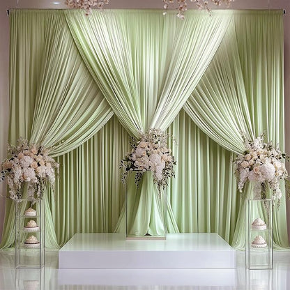 10x10ft Wrinkle Free Sage Green Backdrop Curtain for Parties Soft Fabric Drapes Wedding Curtain Backdrop for Birthday Party Decorations Background for Photography 5x10ft, 2 Panels