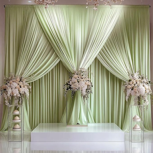 30x10ft Wrinkle Free Sage Green Backdrop Curtain for Parties Soft Fabric Drapes Wedding Curtain Backdrop for Birthday Party Decorations Background for Photography 5x10ft, 6 Panels