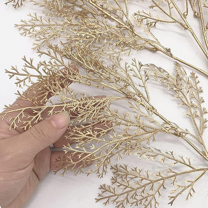 Fake Golden Branch Plants, Christmas Artificial Gold Antlers Plant 30" Tall Plastic Twig Branches Faux Grass for Xmas Décor Party Indoor Outdoor Wedding Table Centerpiece DIY Decoration - 2 Pack
