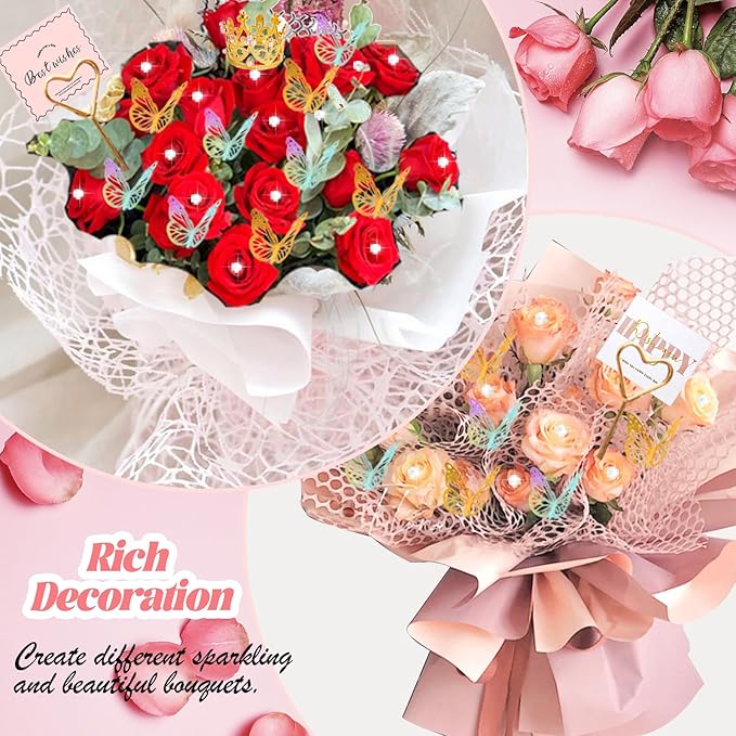 512Pcs Flower Wrapping Paper Kit with 120 Sheets Waterproof Floral Wrapping Paper 3D Butterfly Decor Crowns,Bouquet Pins Ribbons,DIY Crafts for Mother's Day Valentines Graduation Birthday Gift