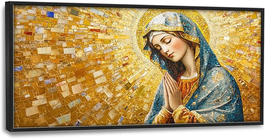 Extra Large Virgin Mary Framed Wall Art for Living Room,Oversized Golden Christian Religious Pictures Wall Decor,Canvas Print Painting Modern Artwork Bedroom Office Bathroom 60L x 30W