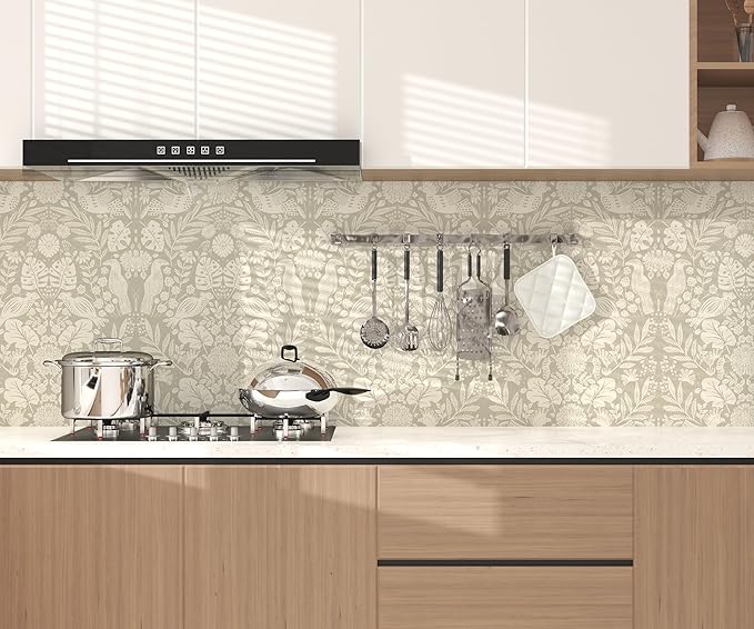 Boho Wallpaper Peel and Stick Wallpaper Vintage Leaf Contact Paper Self Adhesive Wall Paper Removable 17.3" X 78.8" Beige Art Decoration Floral Wallpapers for Bedroom Home Kitchen Cabinets Vinyl