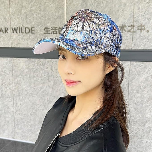 Bling Baseball Caps for Women, Rhinestone Summer Flower Baseball Hat, Adjustable Spring Fall Denim Sequin Jean Hat