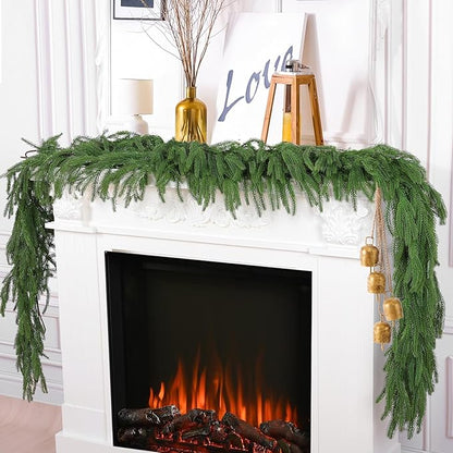 Hananona 4 Pcs 6 Ft Artificial Norfolk Pine Garlands, Real Touch Winter Pine Garland, Green Artificial Greenery Garland for Table, Mantle, Wall, Indoor, Outdoor Christmas Decorations (4, 6 FT)