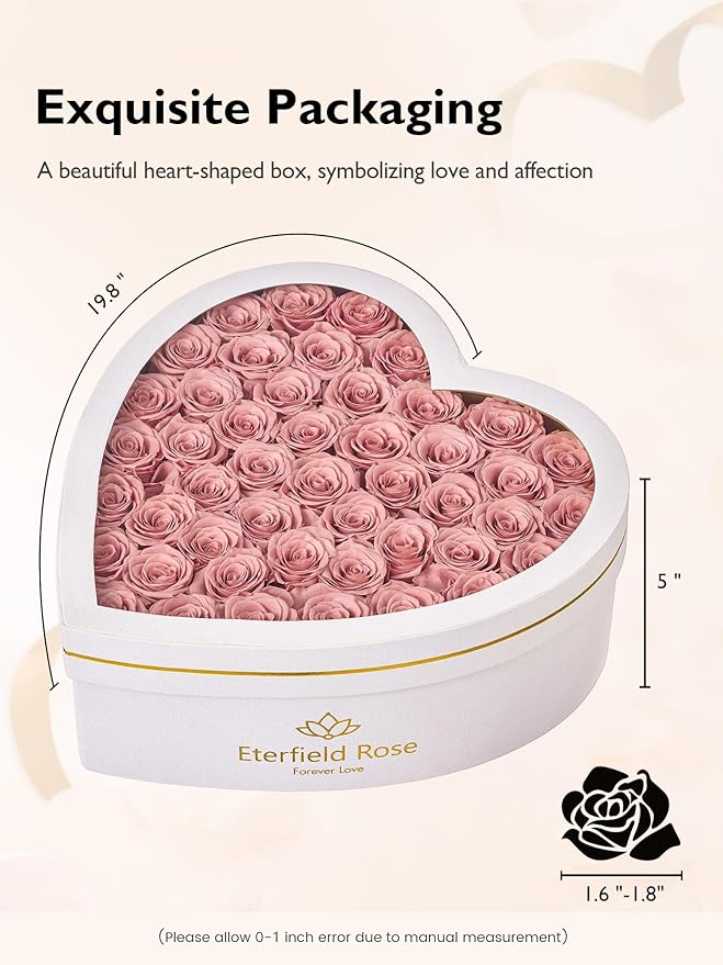 Eterfield 47 Forever Flowers in Heart Shape Box, Preserved Roses That Last a Year Preserved Flowers Birthday Gifts for Her Mom Women Wife Anniversary Valentines Day Mothers Day Christmas, Dusty Pink