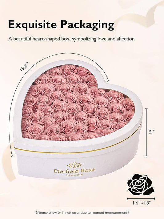 Eterfield 47 Forever Flowers in Heart Shape Box, Preserved Roses That Last a Year Preserved Flowers Birthday Gifts for Her Mom Women Wife Anniversary Valentines Day Mothers Day Christmas, Dusty Pink