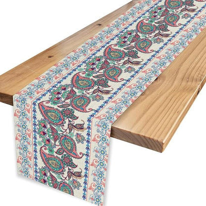Vintage Paisley Table Runner, Rustic Pink White Paisley Floral Retro Boho Art Table Center Decor for Family Kitchen Farmhouse Holiday Party Table Decorations Indoor Outdoor 13x108 inch