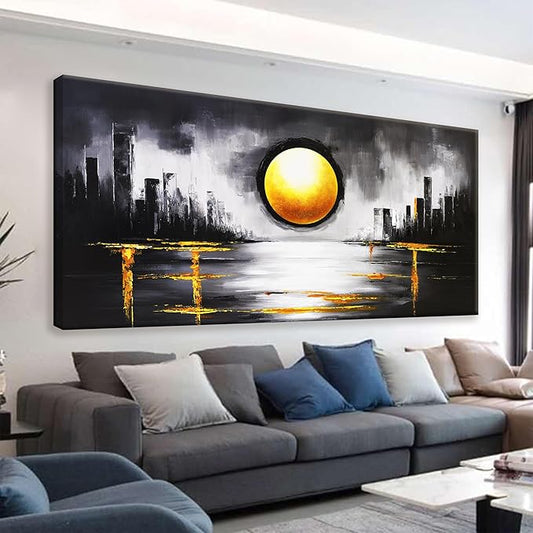 Abstract Black And Gold Wall Art Print Canvas Art Wall Decor Painting Abstract Art Prints Minimalist Artwork Pictures For Bedroom Kitchen Office Bathroom Home Wall Decor 20" × 40"