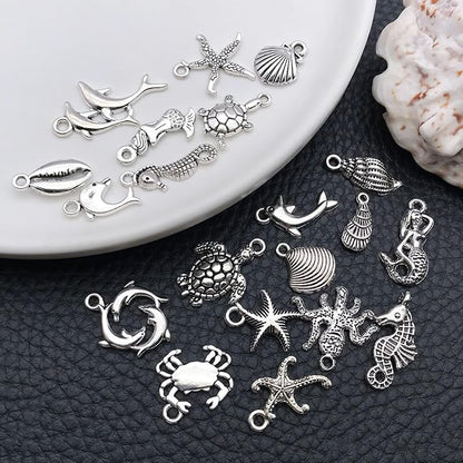 WOCRAFT 60pcs Antique Silver Ocean Charms Bracelet Charms for Jewelry Making Sets DIY Necklace Bracelet Keychain Crafting Charms Kit Craft Supplies (SN881)