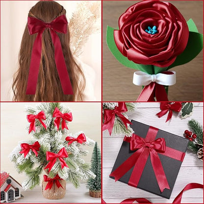 Wine Red Ribbon 1 inch 60 Yards Double Faced Red Satin Ribbon for Crafts Wedding Invitation Bows Making Gift Wrapping Decorations