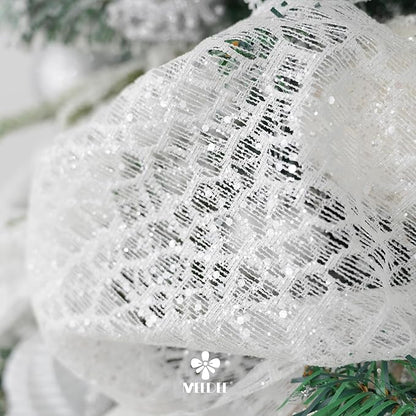 MEEDEE White Glitter Mesh Web Ribbon 10 Inch Wide by 10 Yards Roll White Fabric Ribbon Decorative Mesh Ribbon for Christmas Tree, Garland, Wreaths, Bows, Holiday Crafts, Home Decor