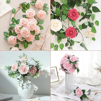 60Pcs Artificial Rose Flowers, Real Looking Fake Roses for Decorations, Foam Rose Bulk with Stems for DIY Wedding Bouquets Floral Arrangements Bridal Shower Party Home Decor (60, Champagne)