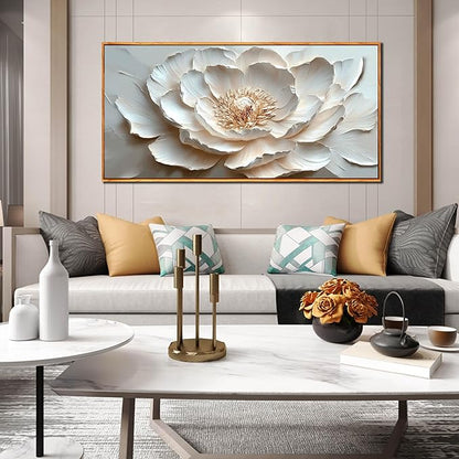 White and Pink Flower Pictures Wall Decor for Office Women - Modern Wall Art for Living Room - Wooden Framed Wall Art for Bedroom Size 29" x 59"